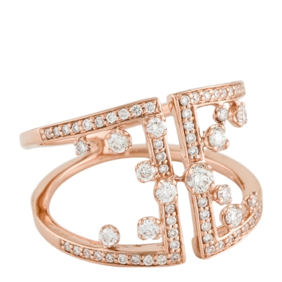 14 K Rose Fold Ring with a half Caret of Round Diamonds - Picture 2 of 7